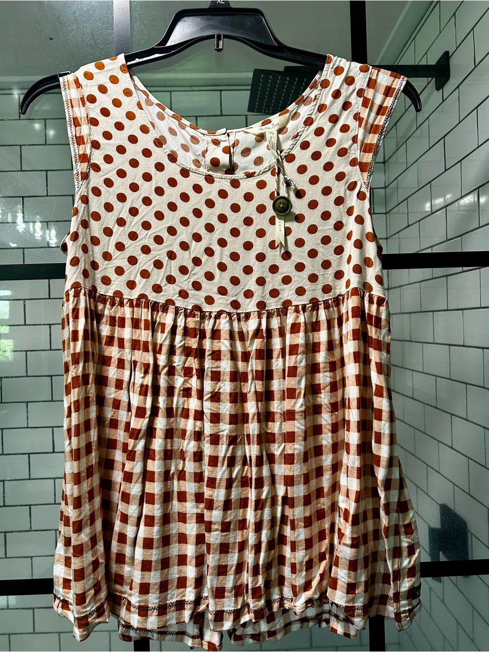 Matilda Jane Cream & Rust Polka Dot and Gingham Sleeveless Top